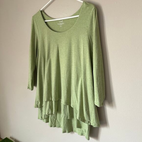Pure Jill Elliptical Layered Top Womens LARGE PETITE Lagenlook Boho Green Casual - Picture 6 of 11